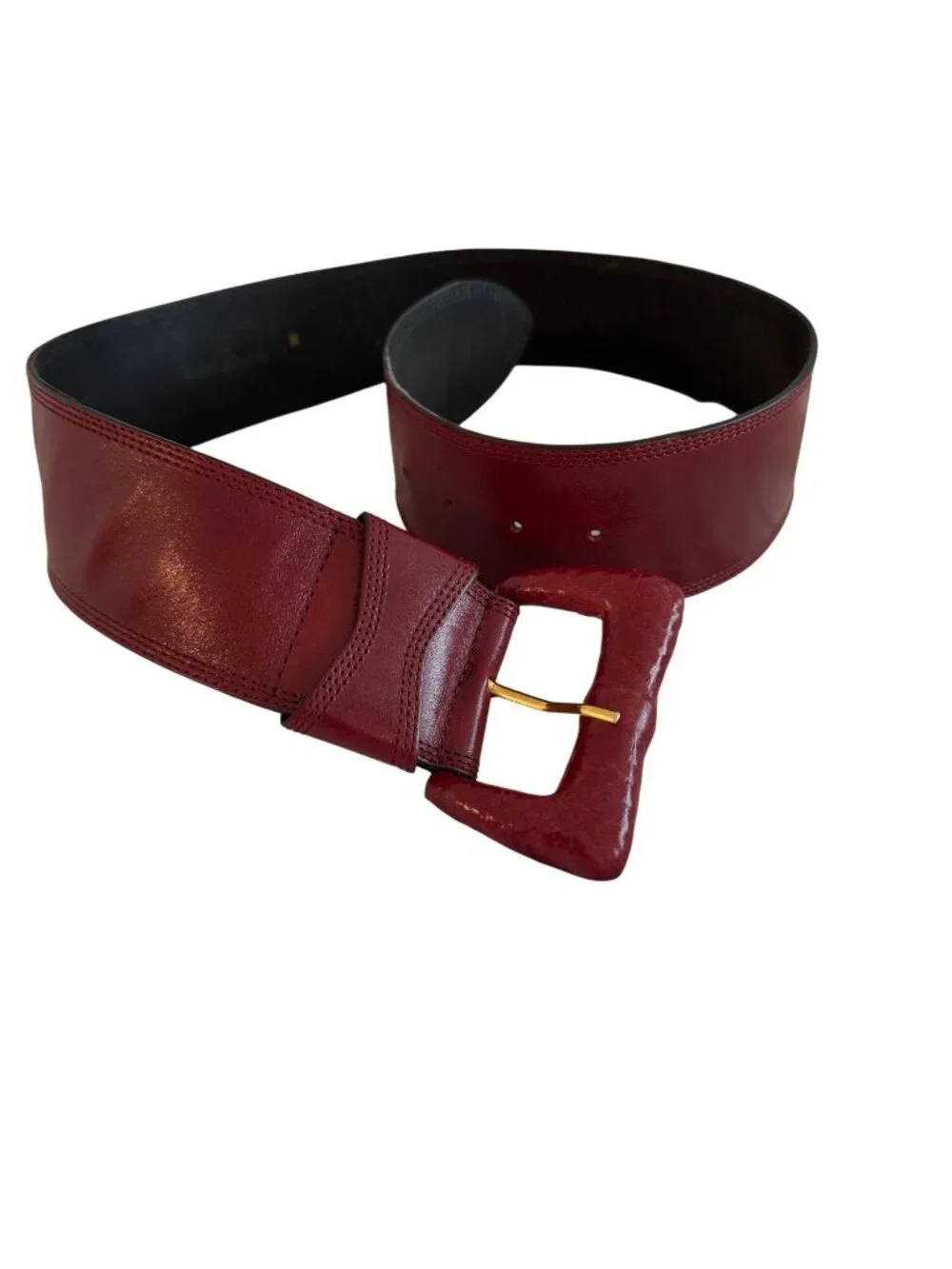 Leather Wide Waist Statement Womens Belt Size Medium Burgundy Boho-Chic